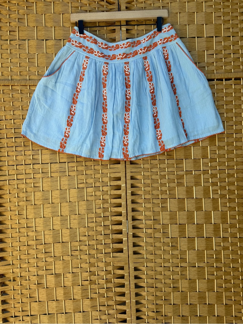 NWT Tory Burch Women Alexandria Blue & Orange Beaded Embroidered Skirt Women’s 6